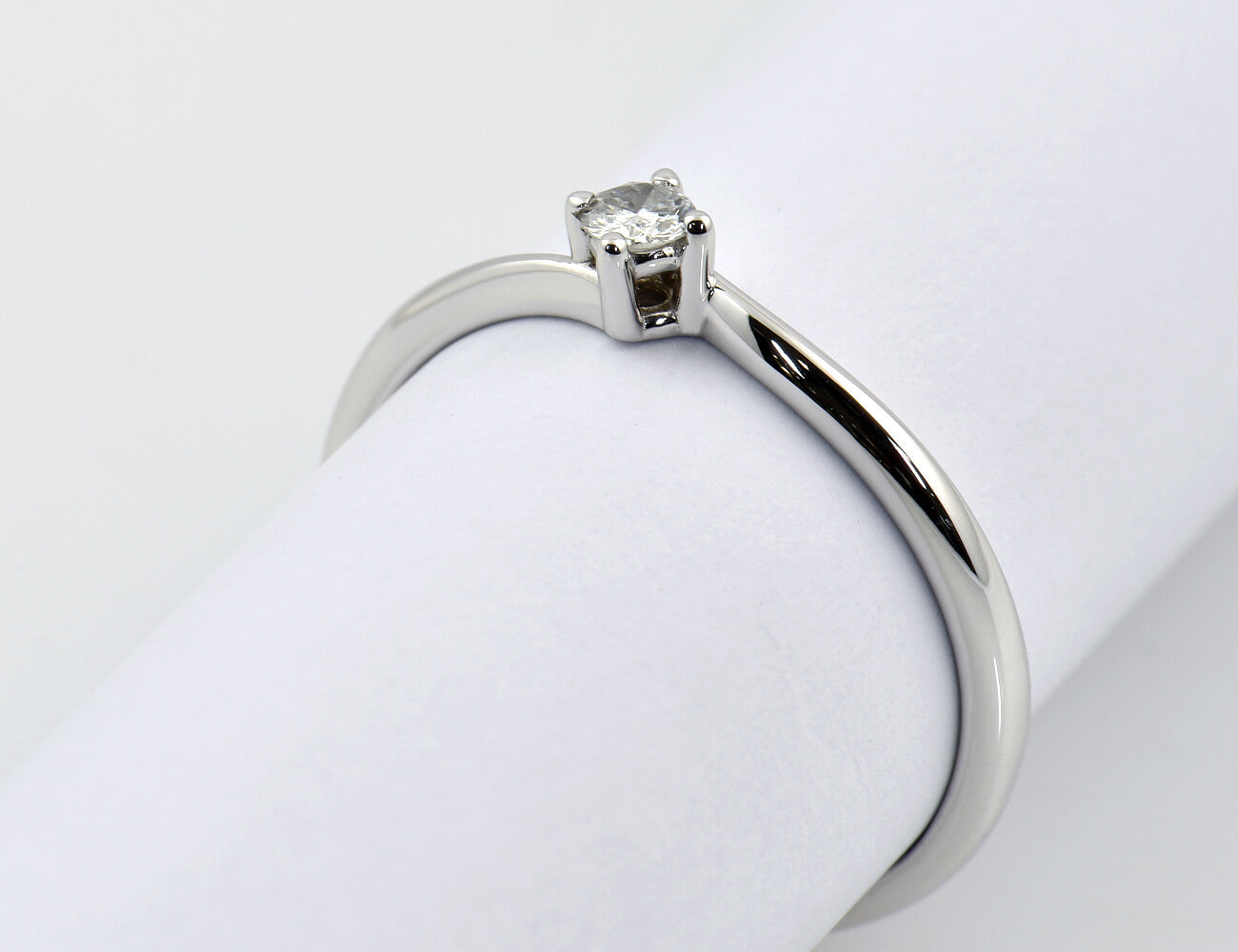 Solitär Diamant Ring 585/000 14 K Weißgold Brillant 0,10 ct