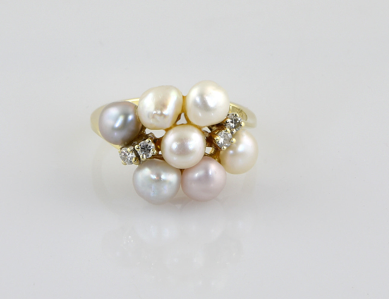 Ring Perle Diamant 585/000 14 K Gelbgold, 4 Brillanten zus. 0,12 ct