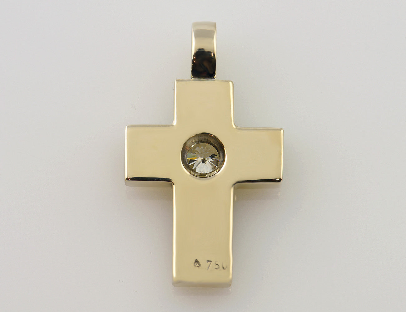 Kreuz Anhänger Diamant 750/000 18 K Gelbgold 14 Brillanten zus. 0,90 ct