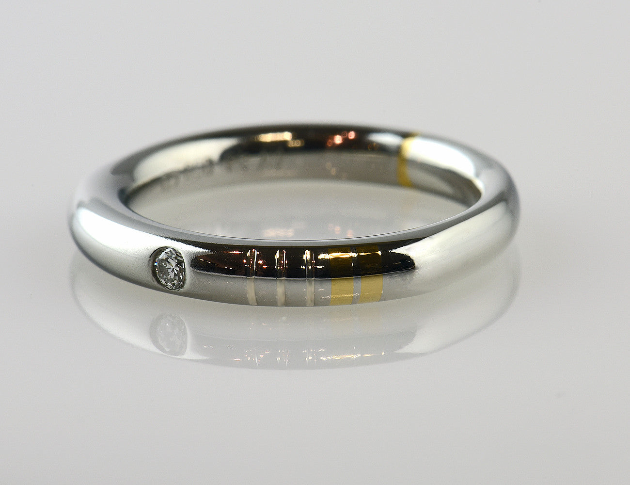 Diamant Solitär Ring 950/000 Platin / 750 Gelbgold Brillant 0,02 ct