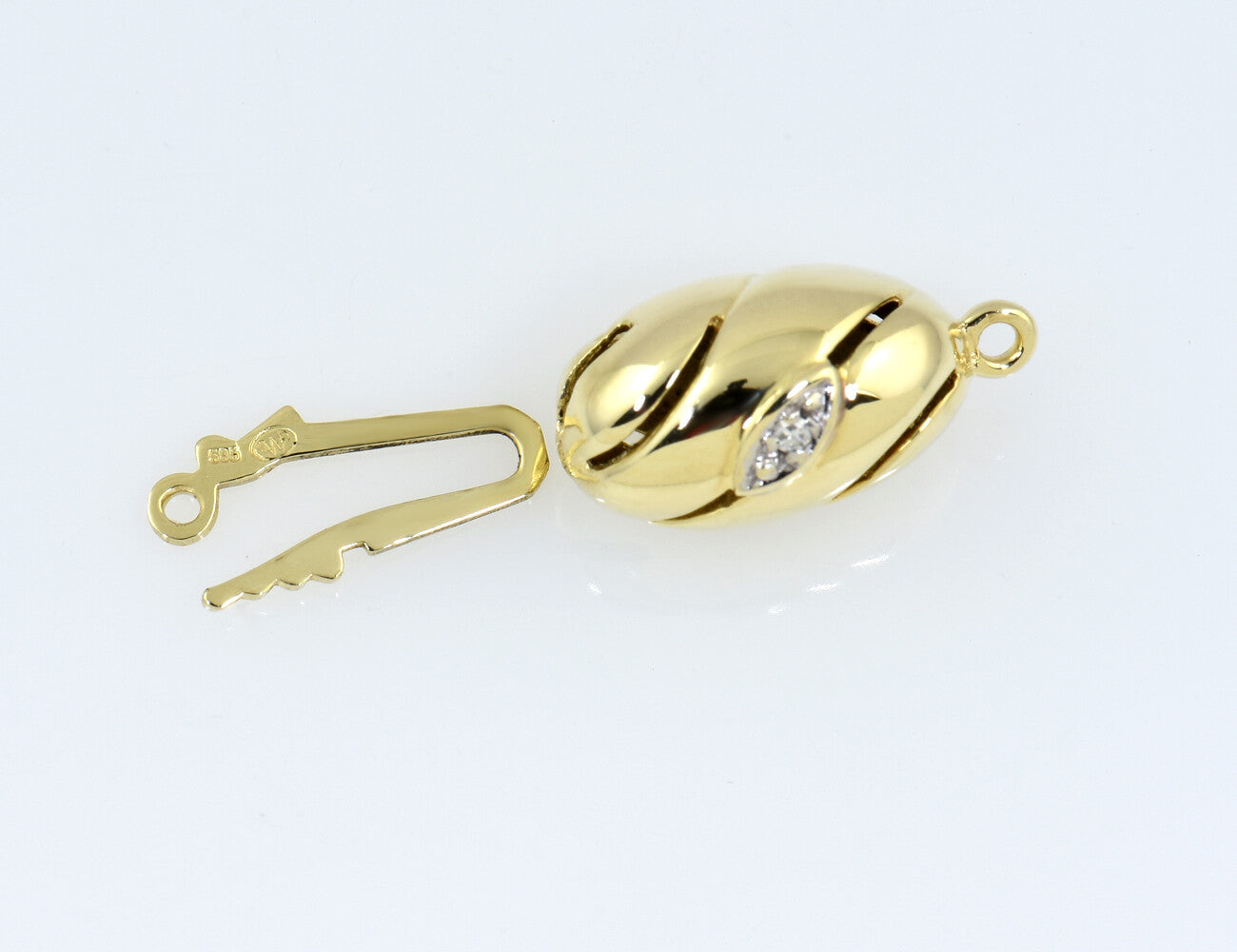 Perlenkettenschloß 585/000 14 K Gelbgold 2 Diamanten zus. 0,02 ct