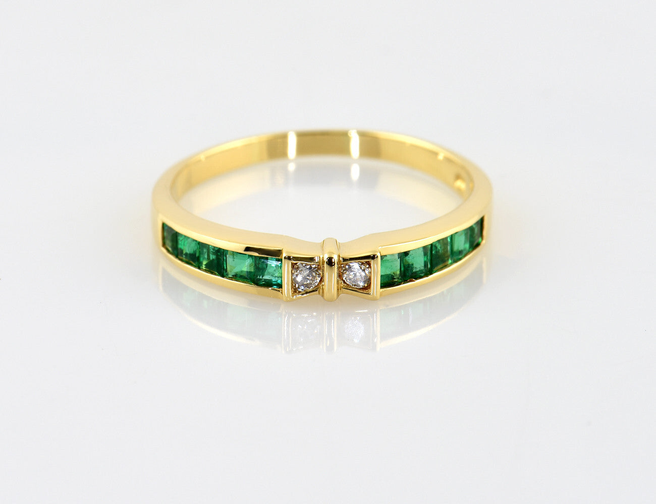 Smaragd Diamant Ring 750/000 18 K Gelbgold 2 Brillanten zus. 0,07 ct