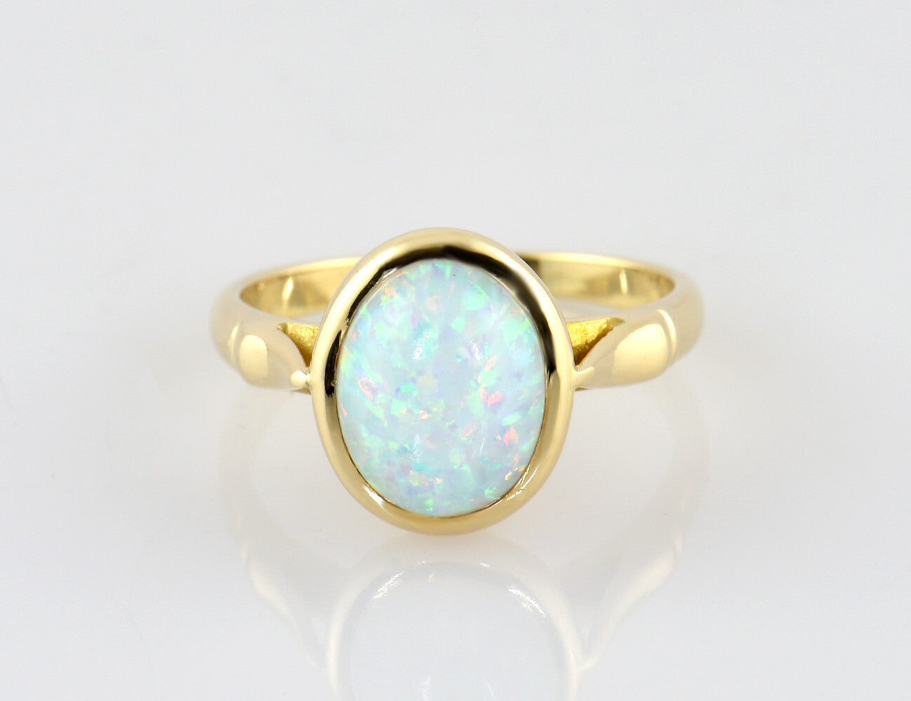 Ring Opal Synthese 585/000 14 K Gelbgold