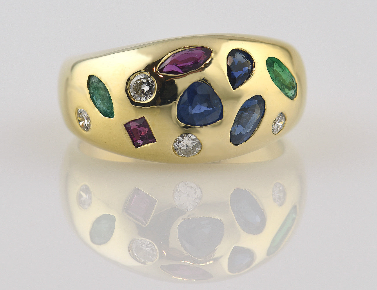 Ring, Dia, Saphir, Rubin, Smaragd 585 14 K Gelbgold 4 Brillanten zus. 0,24 ct