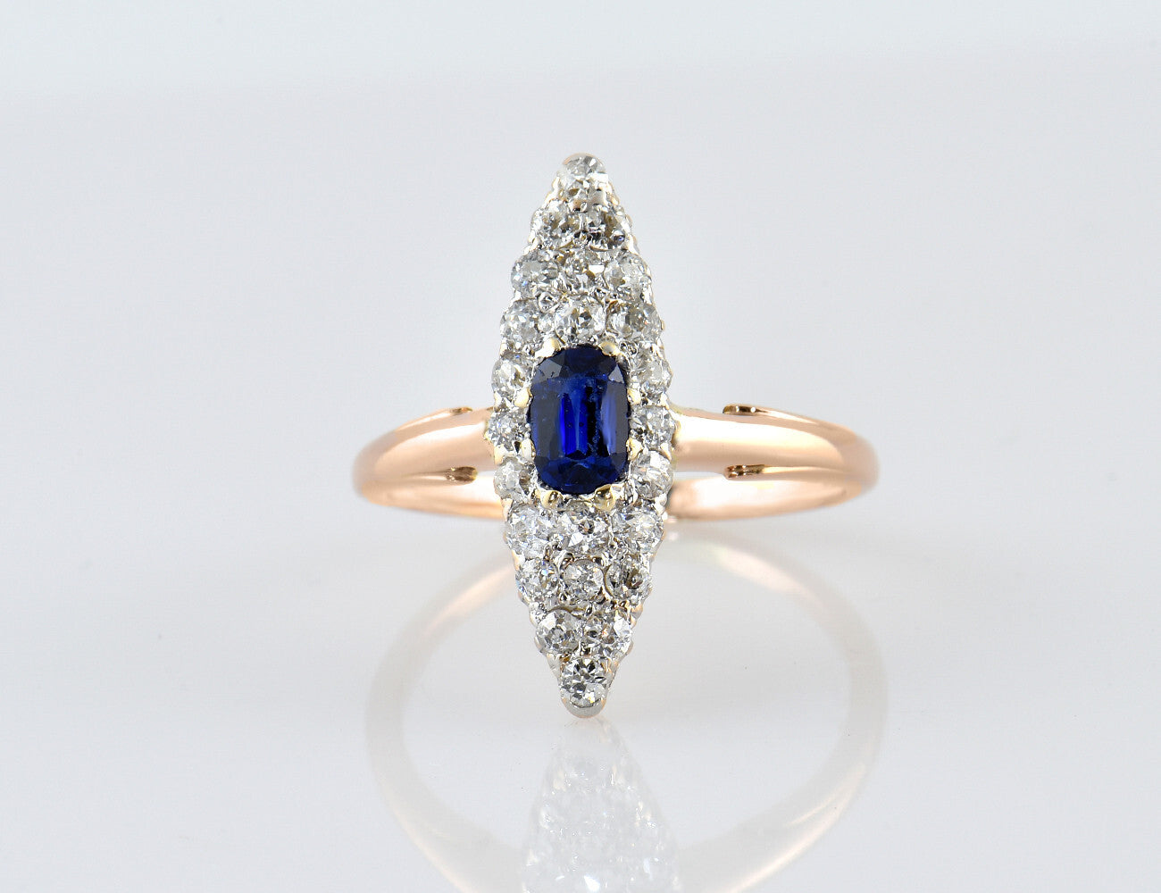 Saphir Diamant Ring 585/000 14 K Rotgold 23 Diamanten zus. 0,60 ct