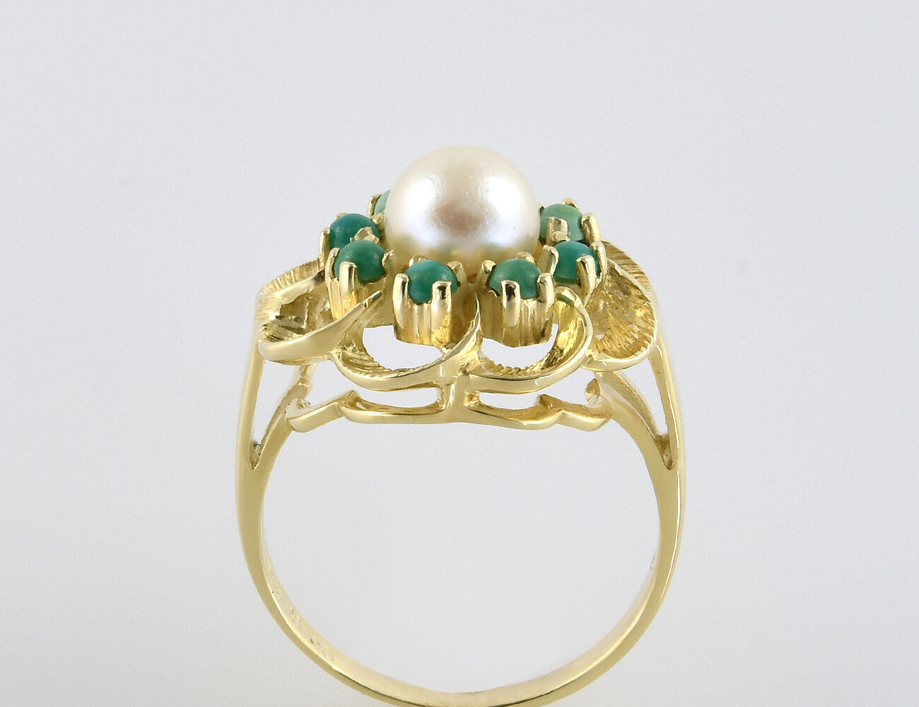 Ring Zuchtperle und Türkis 585/000 14 K Gelbgold