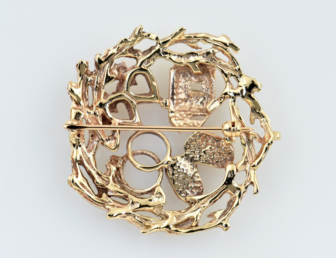 Brosche "Haus Babyschuhe Trauringe Herzen" Saphir Rubin 585/000 14 K Gelbgold