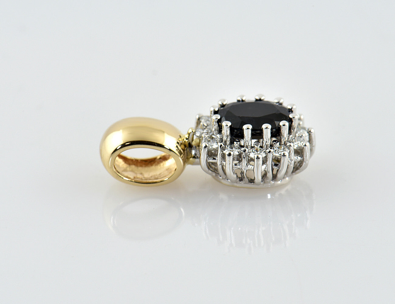 Anhänger 585/000 14 K Gelbgold Saphir 12 Brillanten zus. 0,24 ct