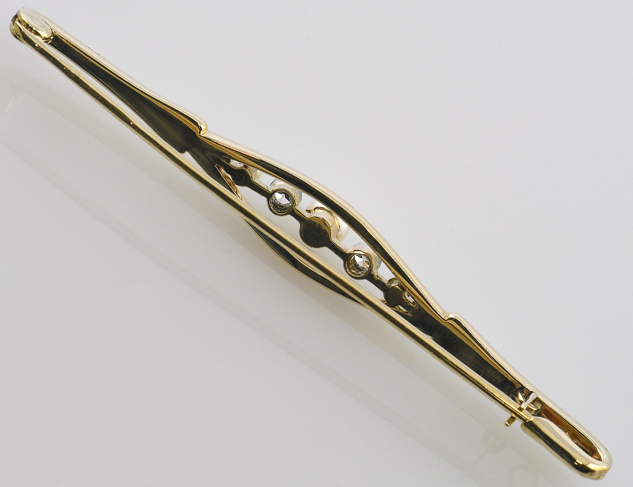 Brosche Zuchtperle 585 14 K Gelbgold 2 Diamanten zus. 0,05 ct