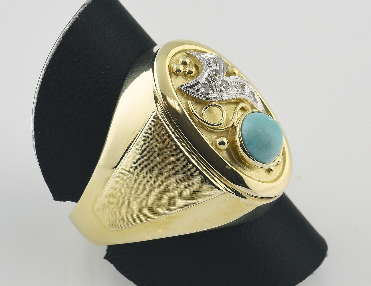 Antiker Ring, Diamant, Türkis, 585 14 K Gelbgold, 6 Diamanten zus. 0,05 ct