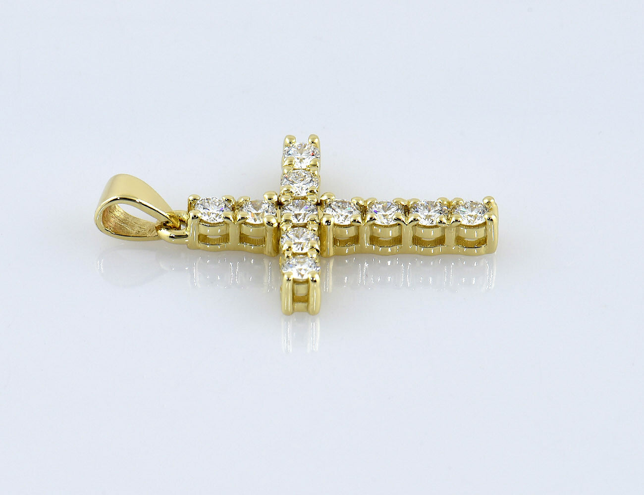 Anhänger Kreuz 585/000 14 K Gelbgold 11 Brillanten Lab Crown CVD zus. 0,68 ct