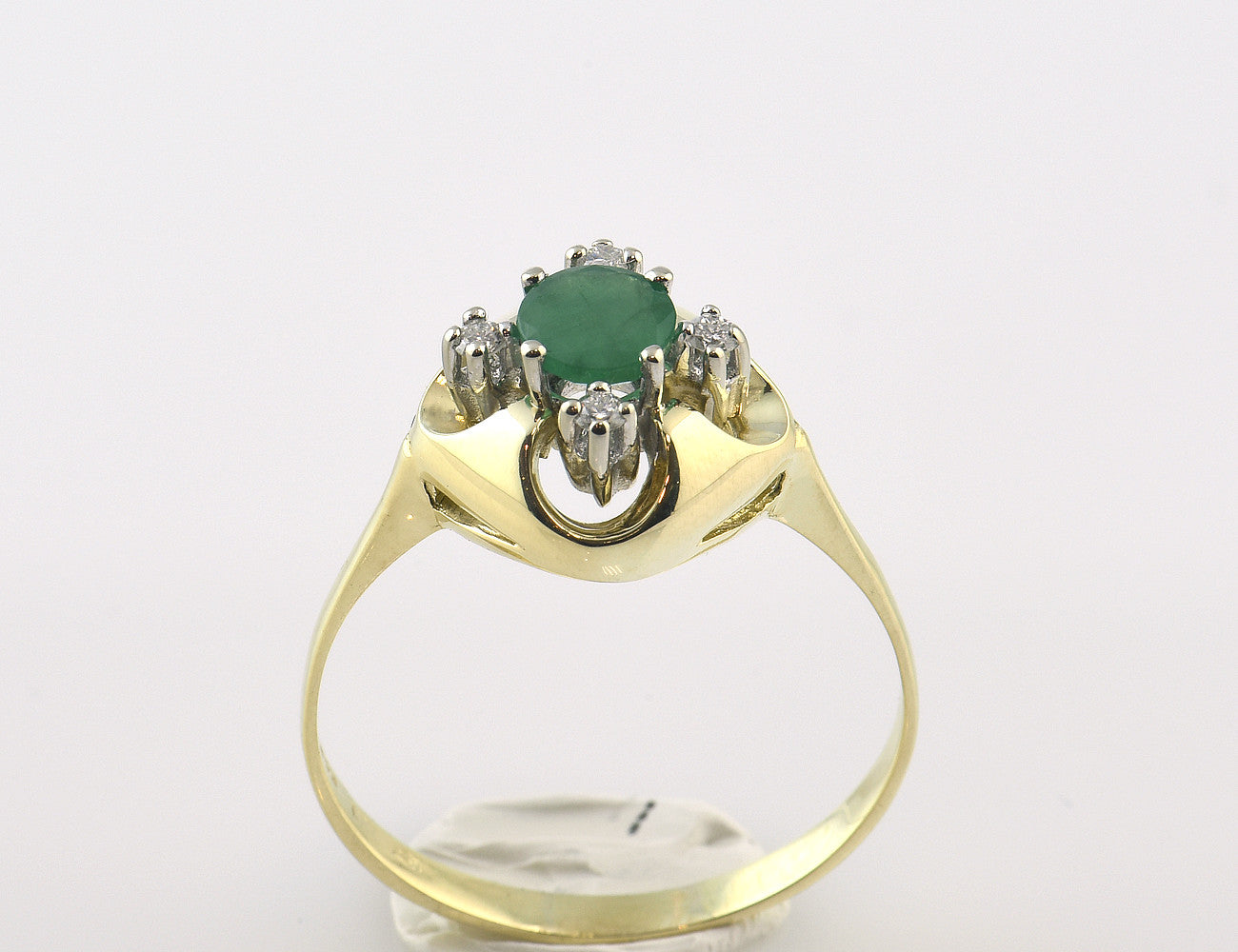 Smaragd Ring 585/000 14 K Gelbgold, 4 Brillanten zus. 0,10 ct