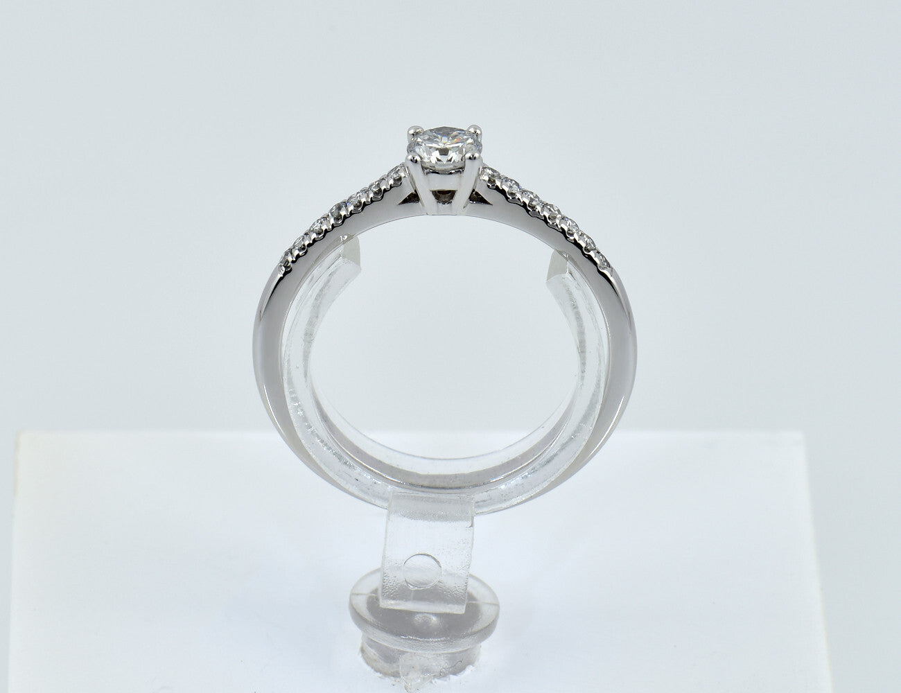 Solitär Diamant Ring 585/000 14 K Weißgold 15 Brillanten zus. 0,35 ct