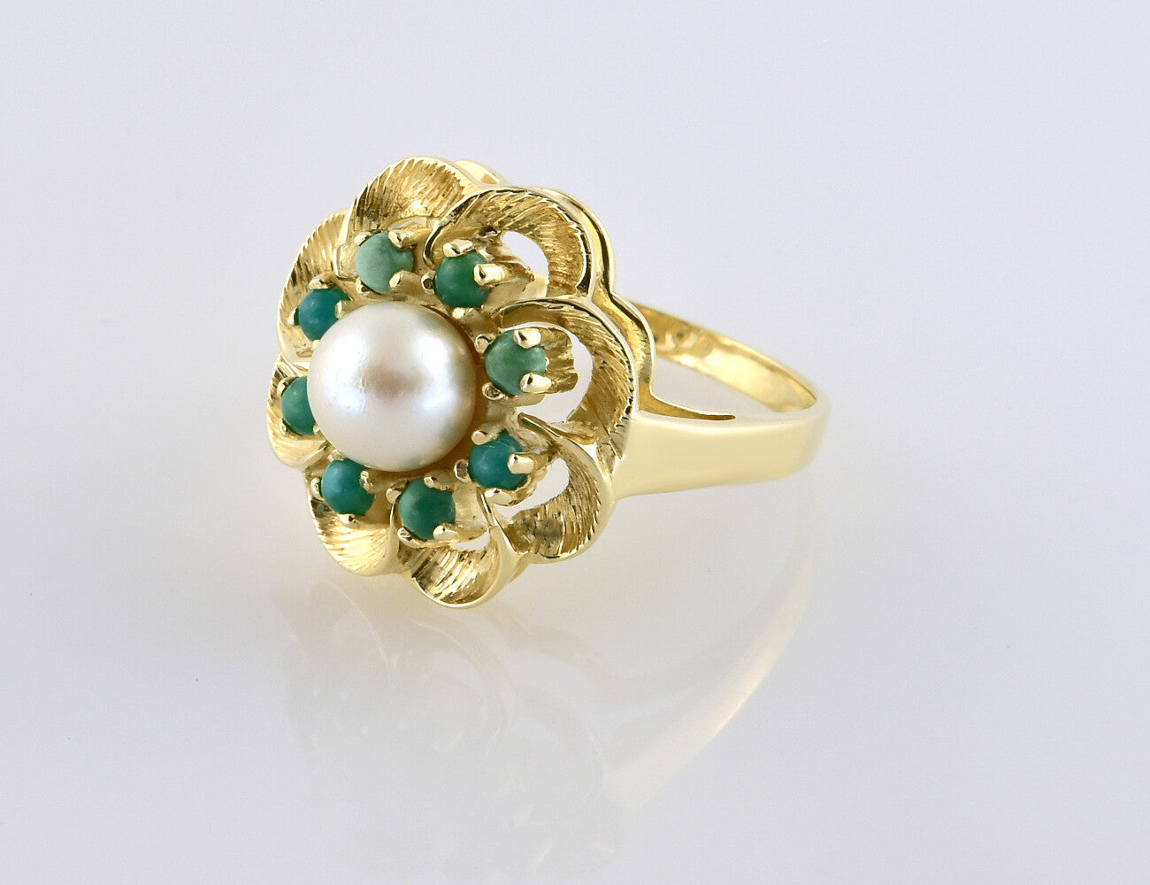 Ring Zuchtperle und Türkis 585/000 14 K Gelbgold