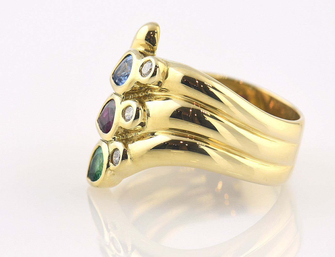 Ring Dia Saphir Rubin Smaragd 585/000 14 K Gelbgold 3 Brillanten zus. 0,09 ct
