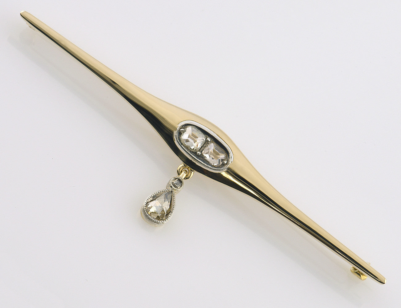 Antike Brosche 585/000 14 K Gelbgold mit Diamantrosen