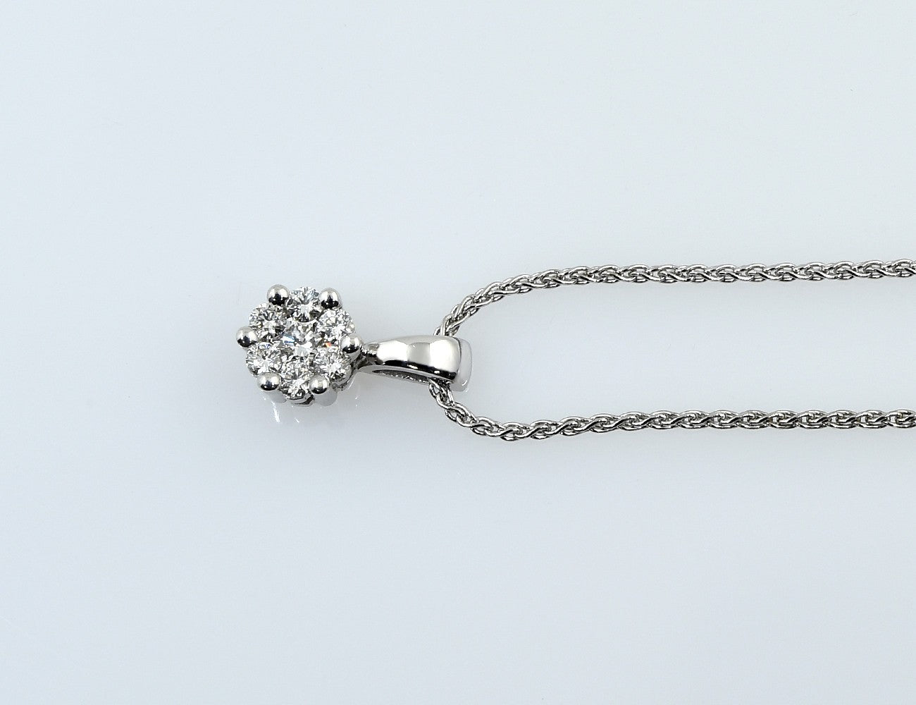 Diamant Anhänger mit Kette 585/000 14 K Weißgold 7 Brillanten zus.  0,20 ct