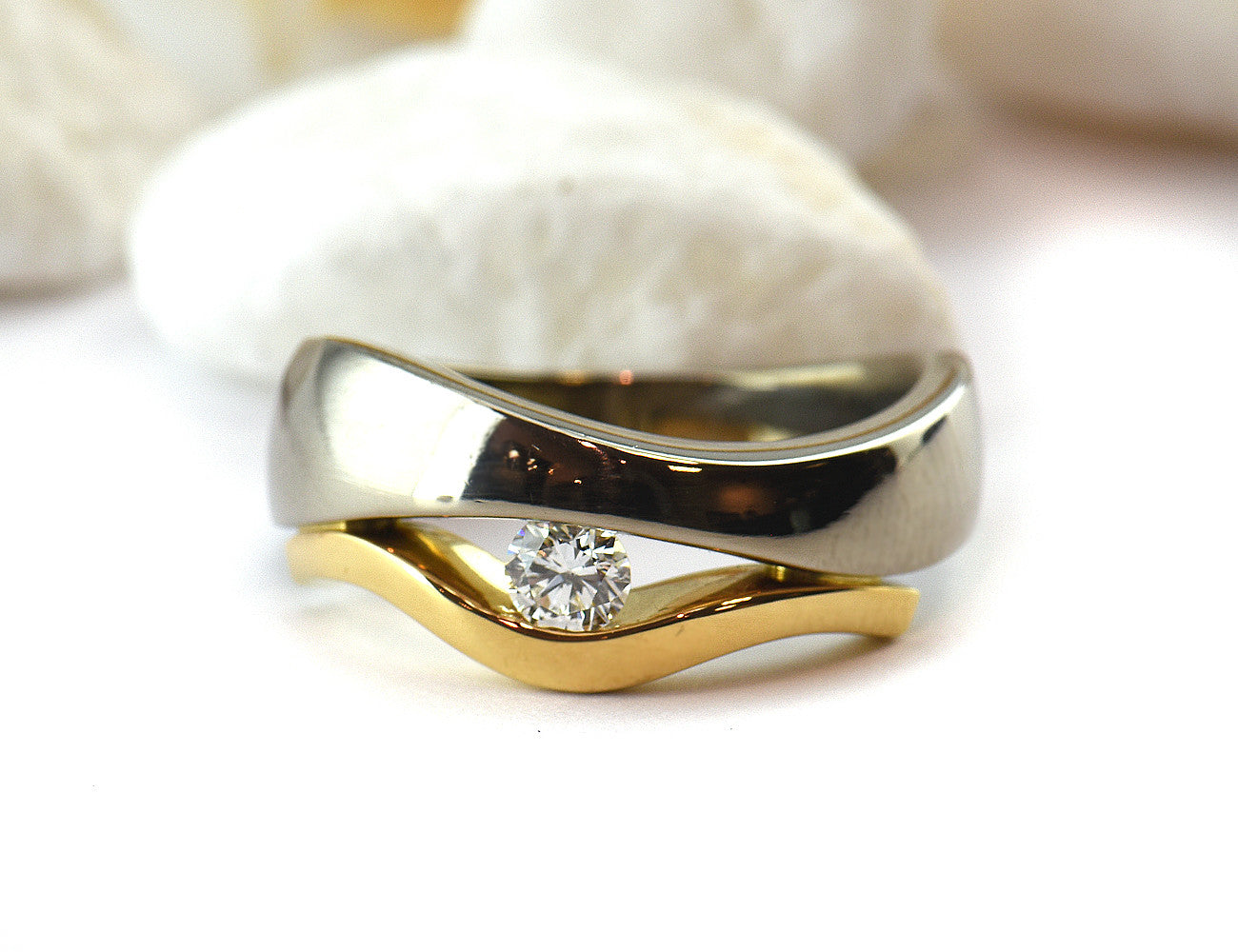 Diamant Ring 585 14 K Gelb/Weißgold Brillant 0,25 ct