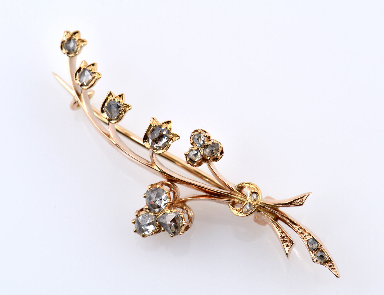 Antike Brosche 585/000 14 K Gelbgold mit Diamantrosen