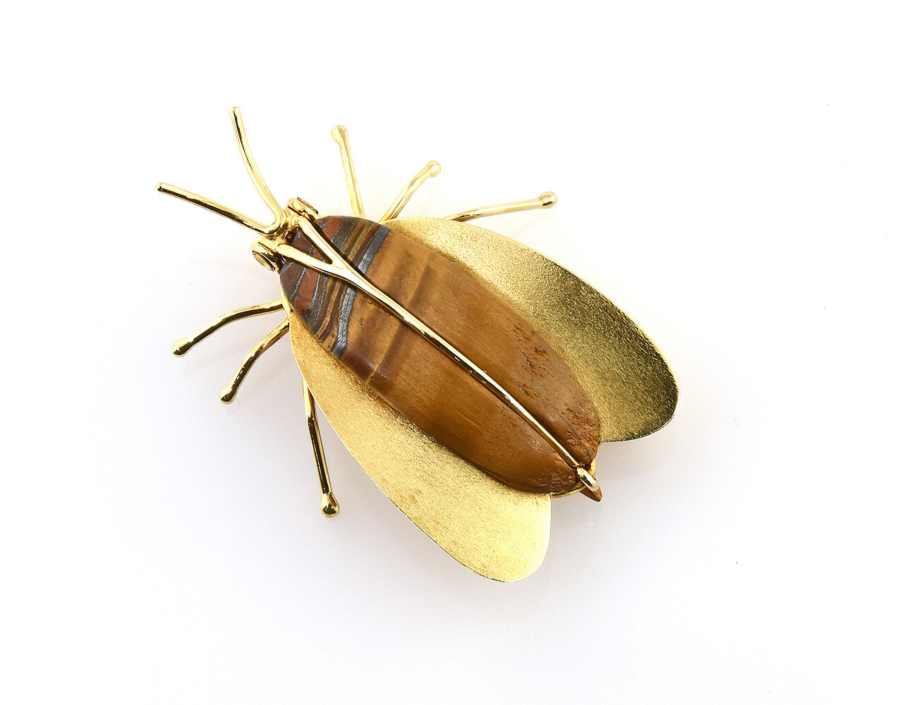 Brosche Fliege (Käfer) mit Tigerauge 585/000 14 K Gelbgold