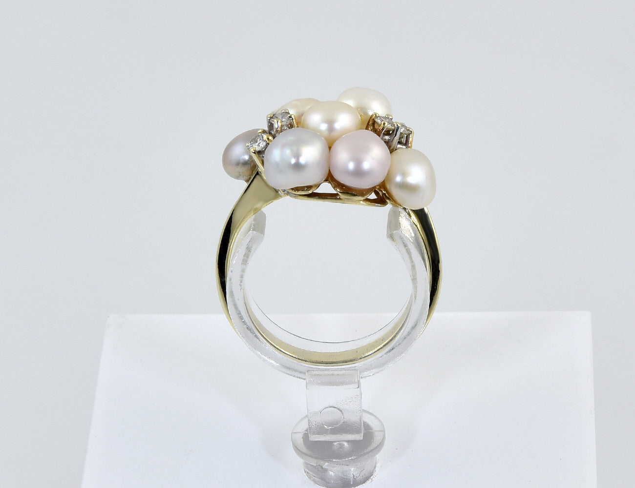 Ring Perle Diamant 585/000 14 K Gelbgold, 4 Brillanten zus. 0,12 ct