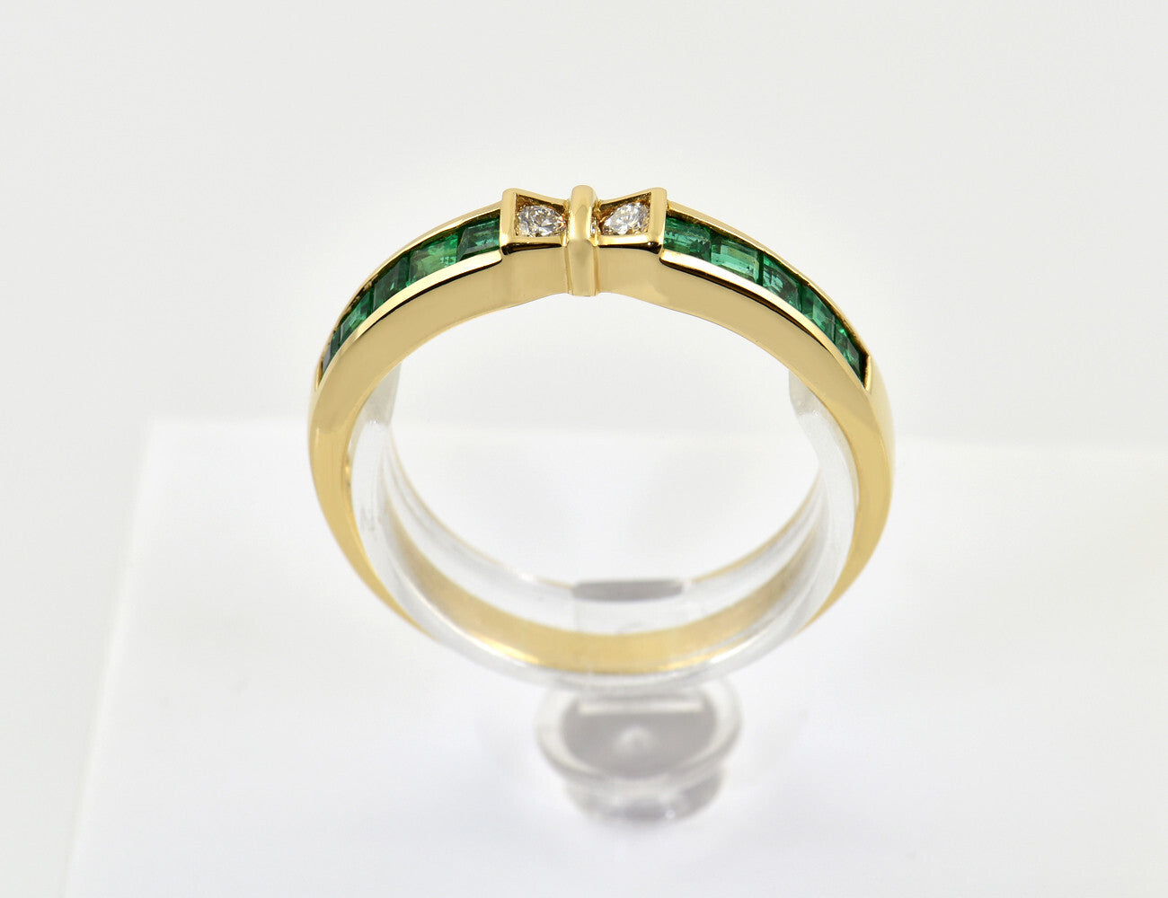 Smaragd Diamant Ring 750/000 18 K Gelbgold 2 Brillanten zus. 0,07 ct