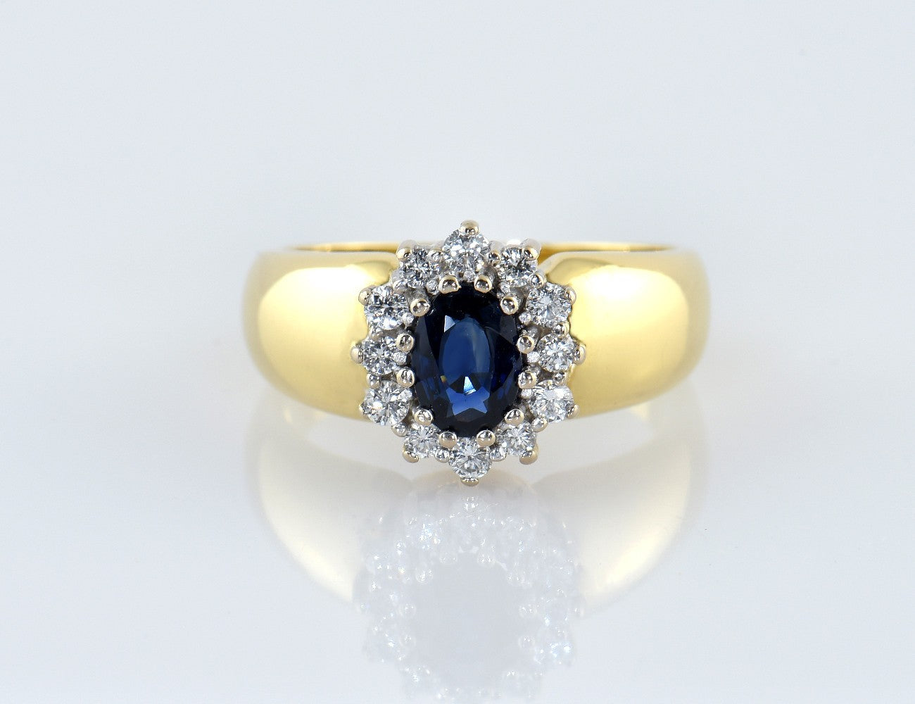 Saphir Diamant Ring 585/000 14 K Gelbgold 12 Brillanten zus. 0,25 ct