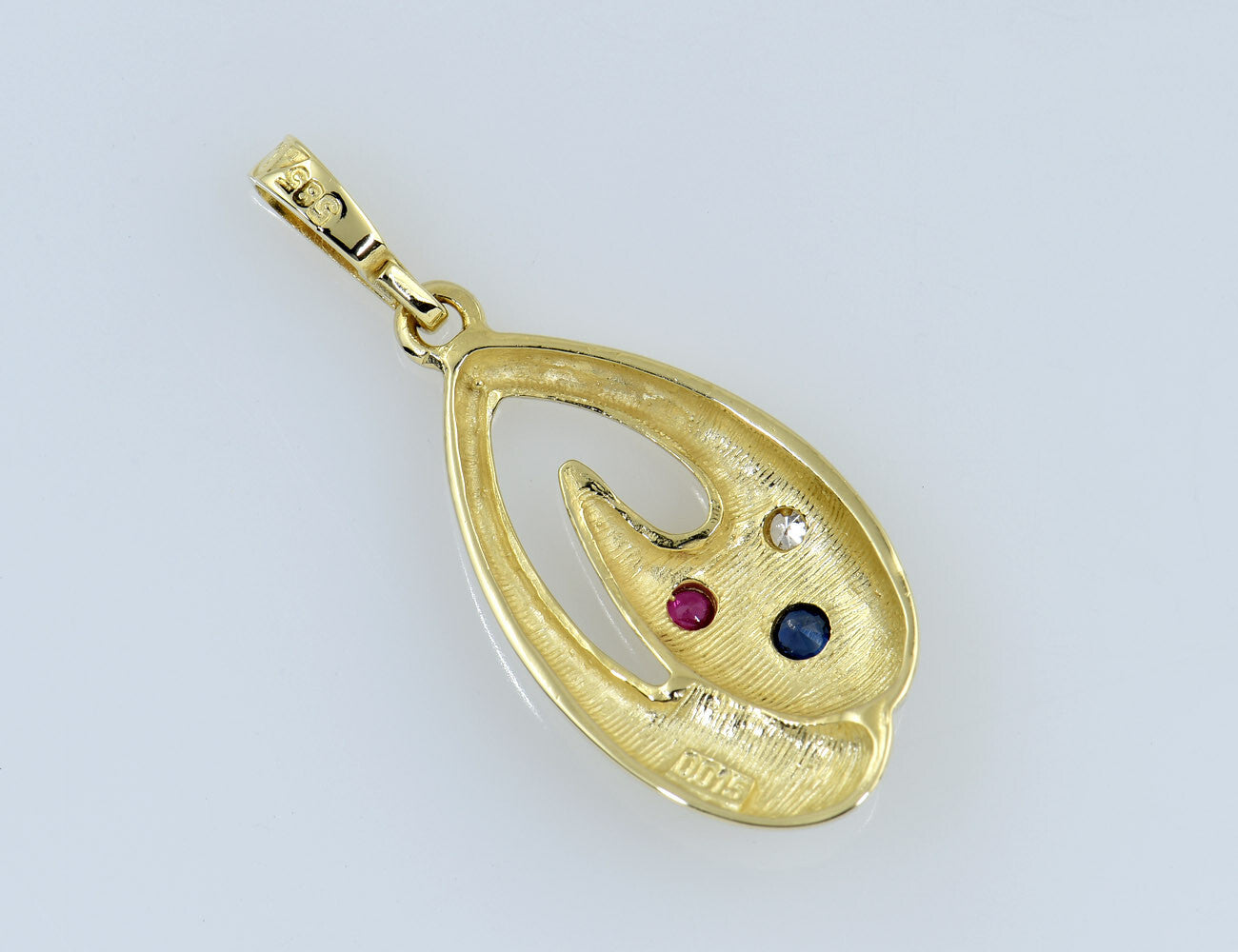 Anhänger Saphir, Rubin 585/000 14 K Gelbgold 1 Diamanten zus. 0,01 ct