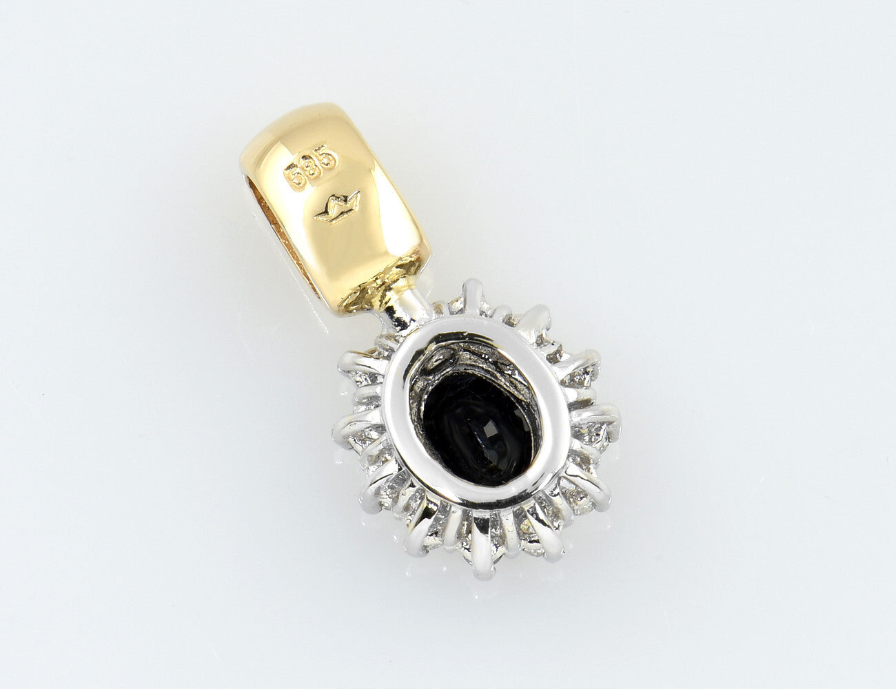 Anhänger 585/000 14 K Gelbgold Saphir 12 Brillanten zus. 0,24 ct