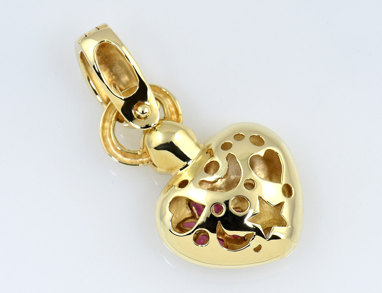 Anhänger Herz Rubin Smaragd 585/000 14 K Gelbgold 3 Diamanten zus. 0,03 ct