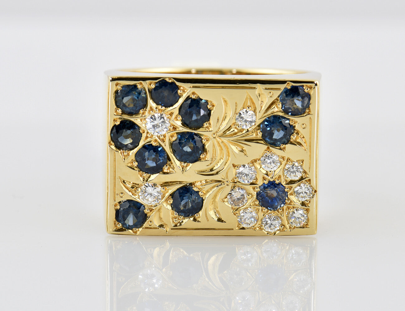 Saphir Diamant Ring 750/000 18 K Gelbgold 11 Brillanten zus. 0,60 ct