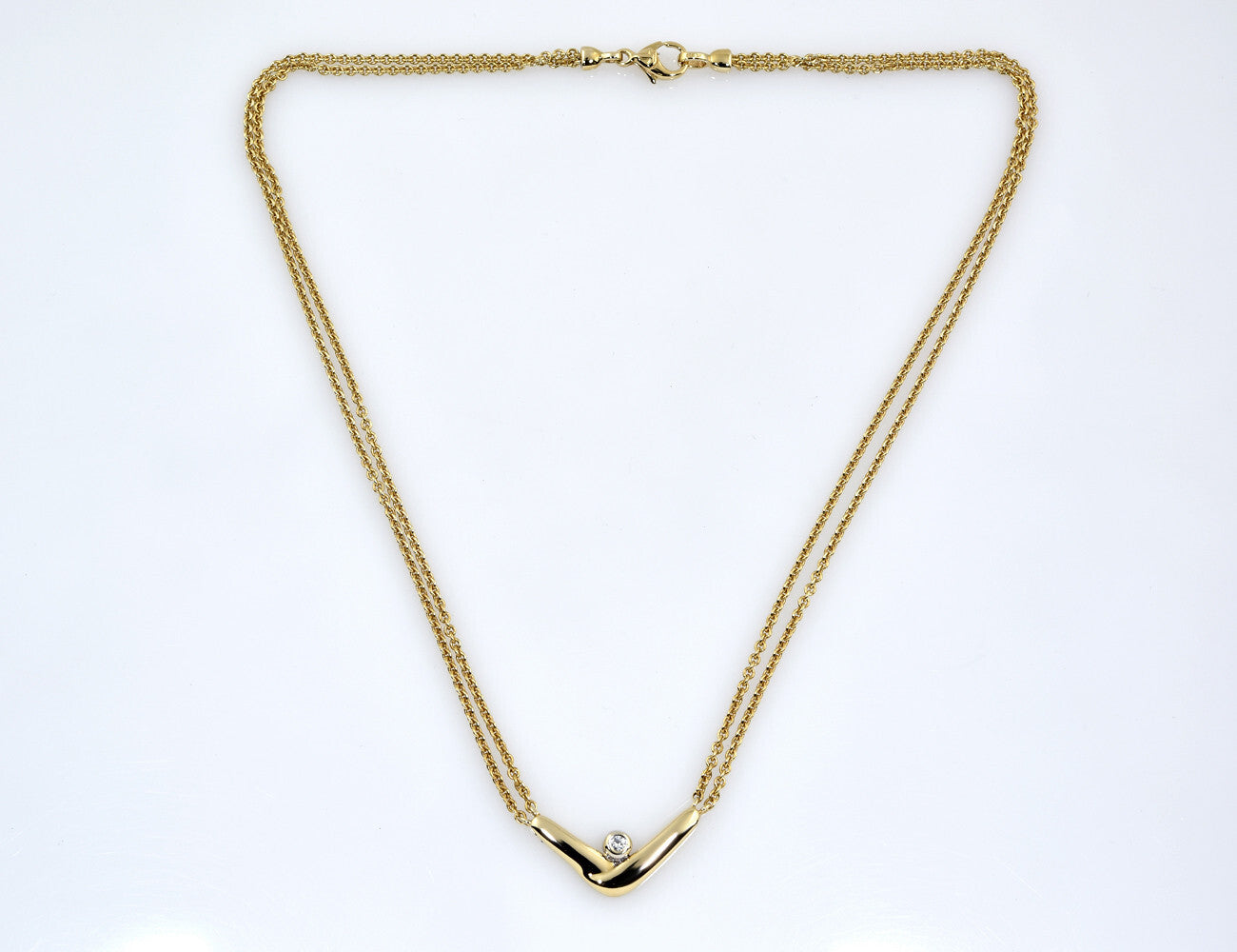 Kette 585/000 14 K Gelbgold Collier 1 Brillant 0,05 ct, 43,5 cm lang