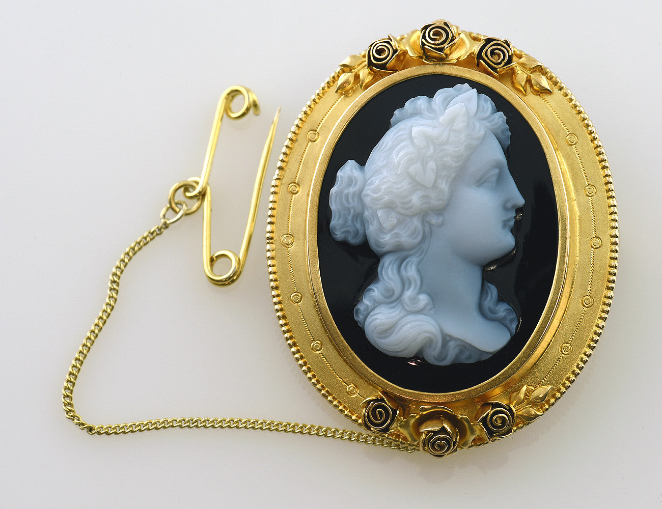 Brosche Onyxgemme 585/000 14 K Gelbgold