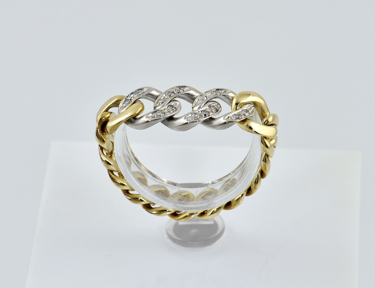 Chain ring diamond 585/000 14 K yellow gold 8 diamonds total 0.07 ct