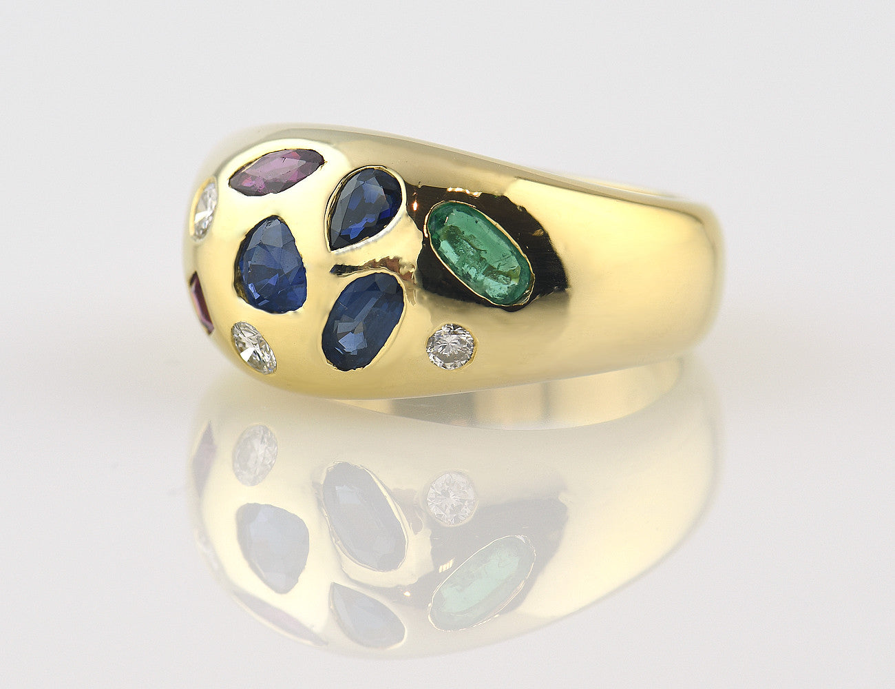 Ring, Dia, Saphir, Rubin, Smaragd 585 14 K Gelbgold 4 Brillanten zus. 0,24 ct