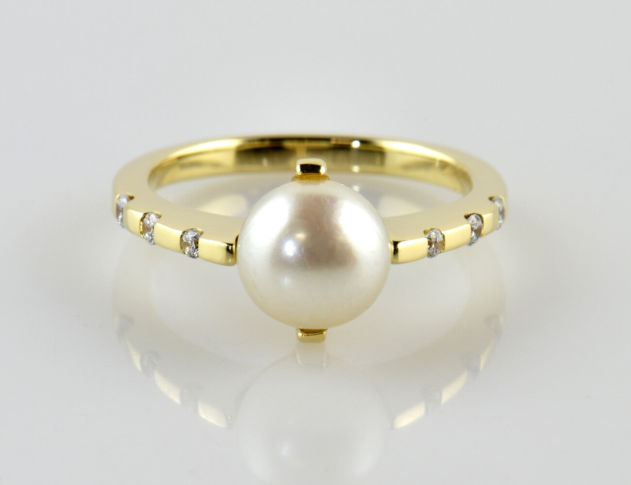 Ring Zuchtperle 585/000 14 K Gelbgold Zirkonia