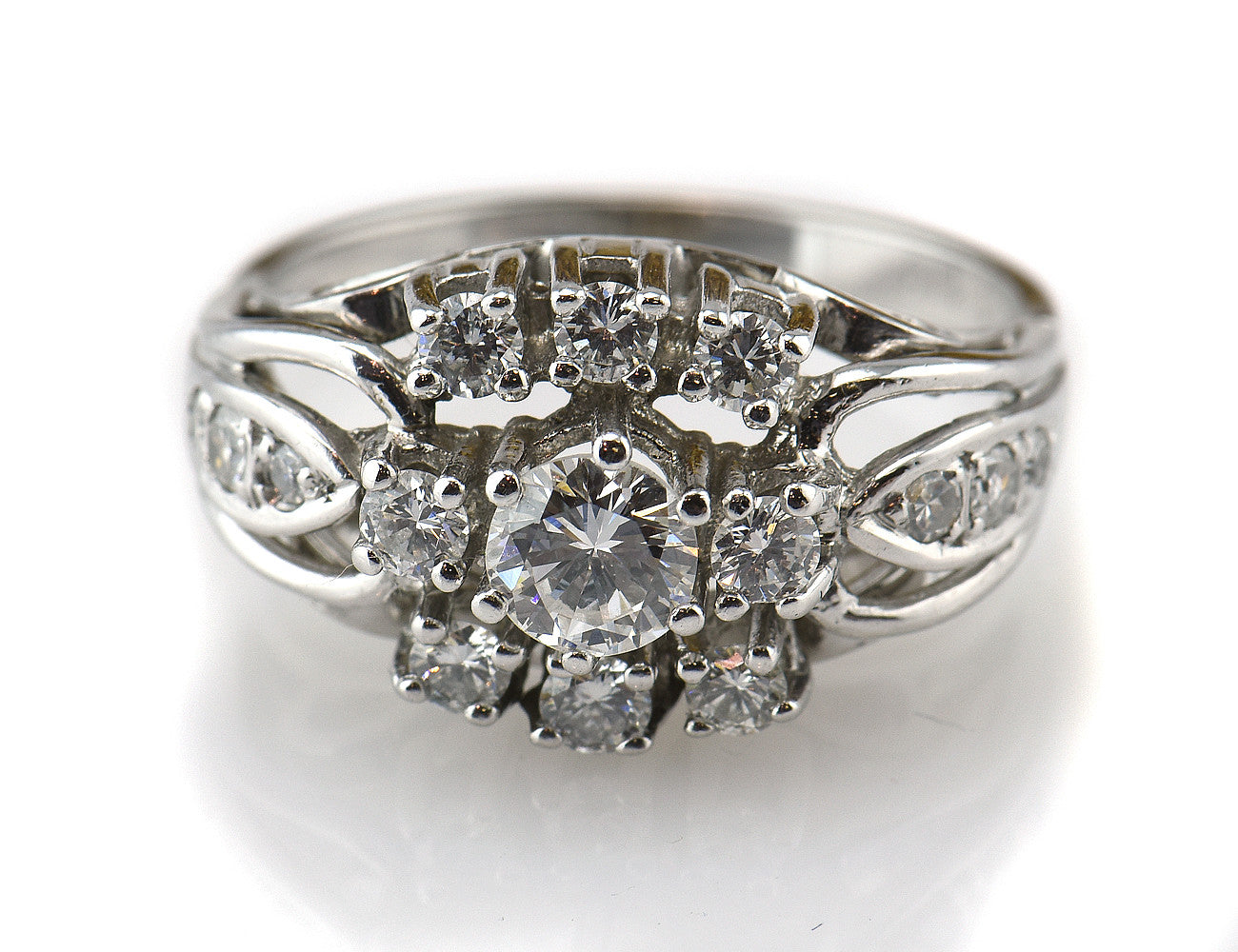 Diamant Ring 585/000 14 K Weißgold 15 Brillanten zus. 1,10 ct