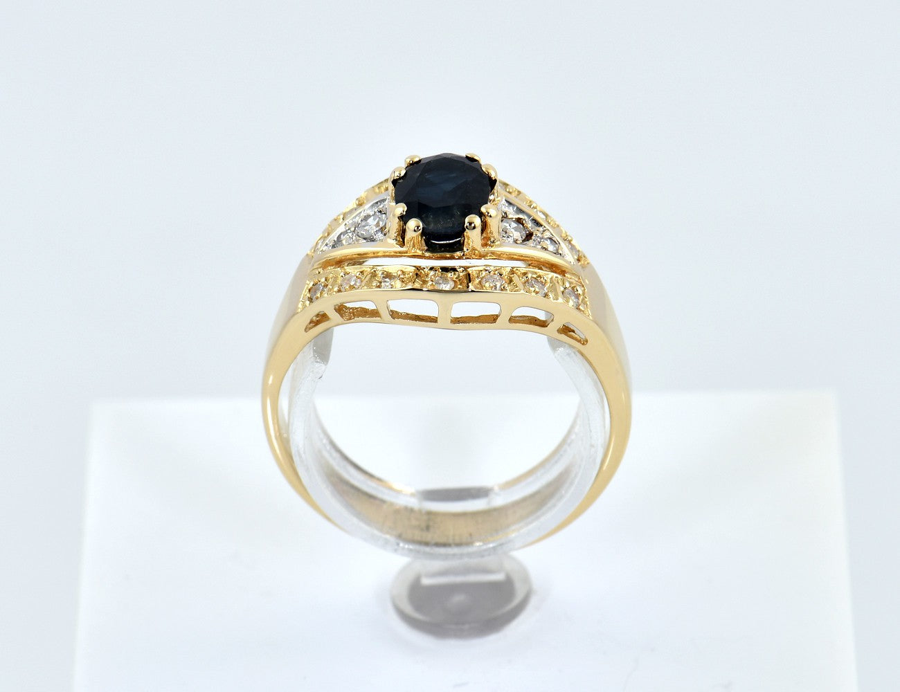 Saphir Diamant Ring 585/000 14 K Gelbgold 18 Diamanten zus. 0,20 ct