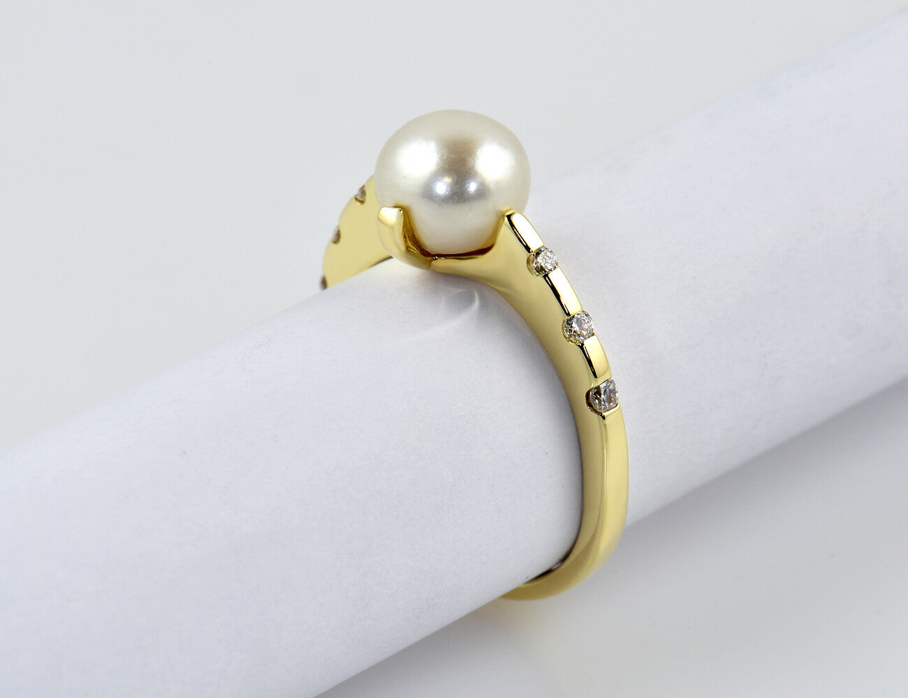 Ring Zuchtperle 585/000 14 K Gelbgold Zirkonia