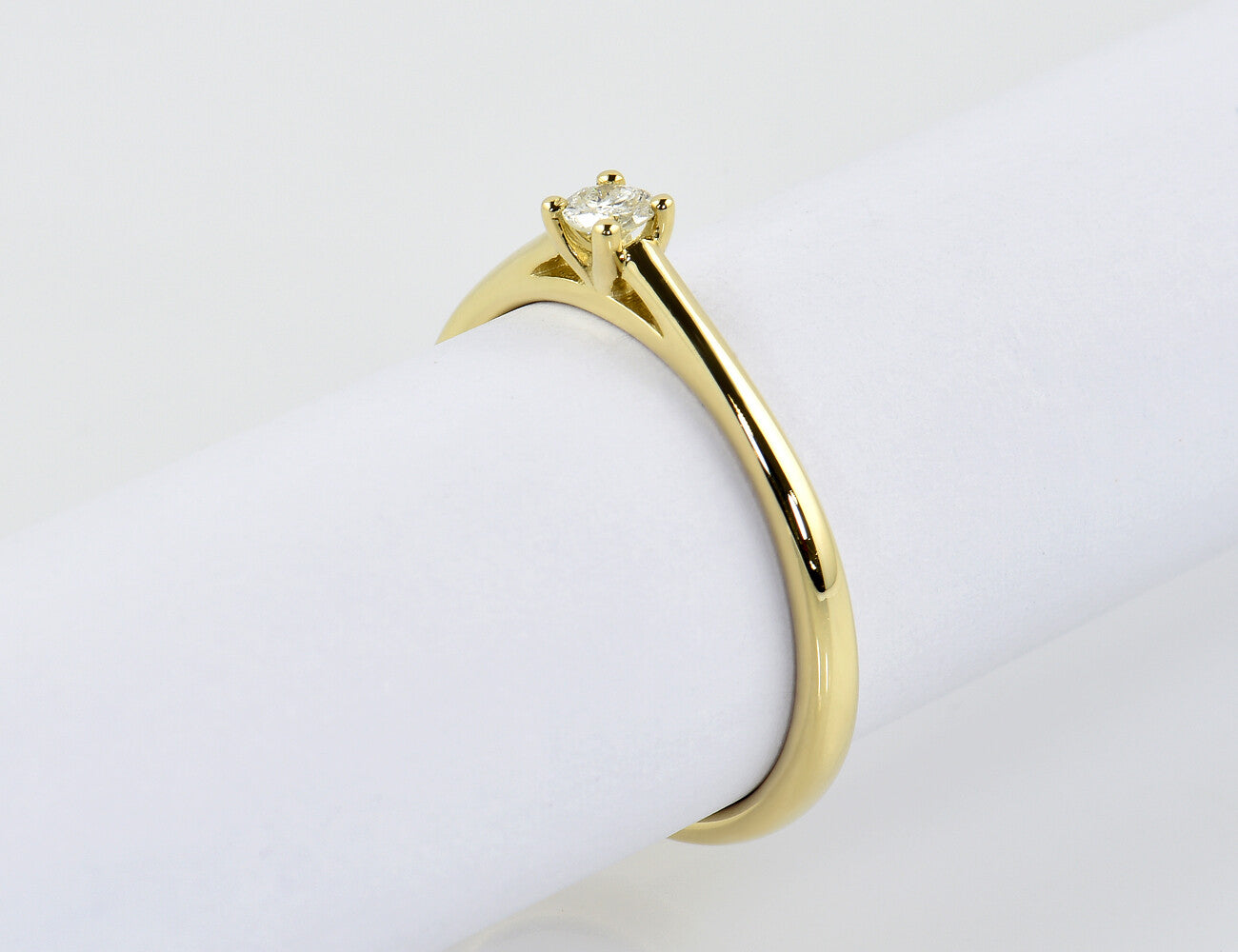 Solitär Diamant Ring 585/000 14 K Gelbgold Brillant 0,11 ct