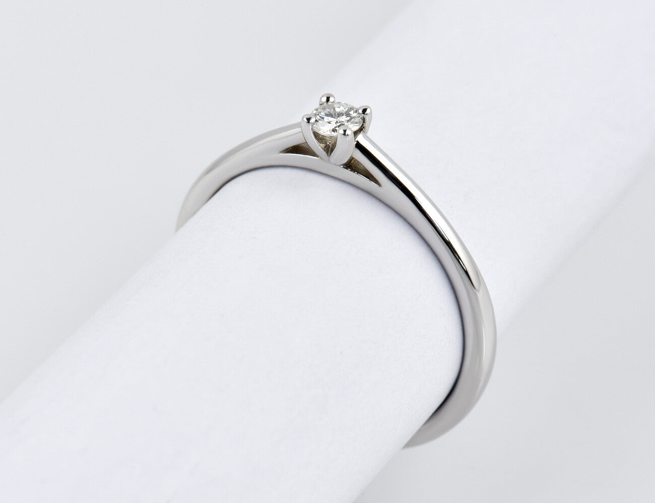 Solitär Diamant Ring 585/000 14 K Weißgold Brillant 0,10 ct