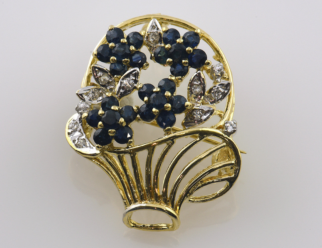 Brosche-Anhänger Saphir 585 14 K Gelbgold 14 Diamanten zus. 0,10 ct