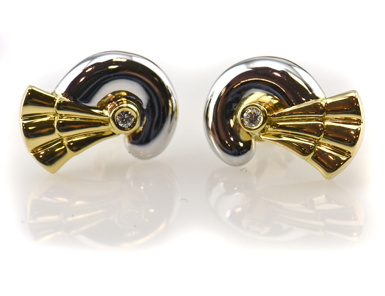 Colani Schmuck Ohrstecker 750 18 K Gelb/Weißgold, 2 Diamanten zus. 0,06ct