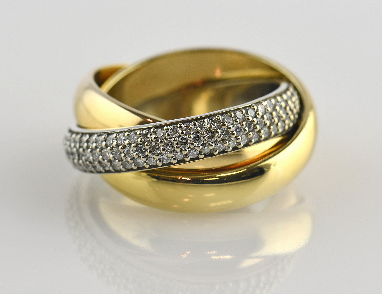 Diamond ring 750 18 K white gold, yellow gold, rose gold 160 diamonds total 1.00 ct