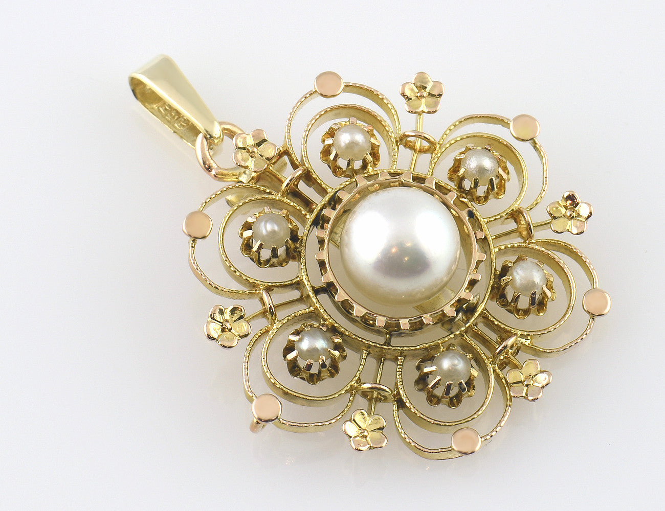 Anhänger 7 Perlen 585/000 14 K Gelbgold