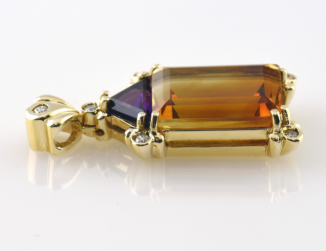 Anhänger Citrin Amethyst 585/000 14 K Gelbgold, 6 Brillanten zus. 0,07 ct
