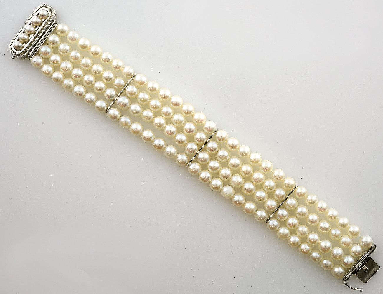 Perlen Armband 4-reihig 19 cm 585 14 K Weißgoldschloss