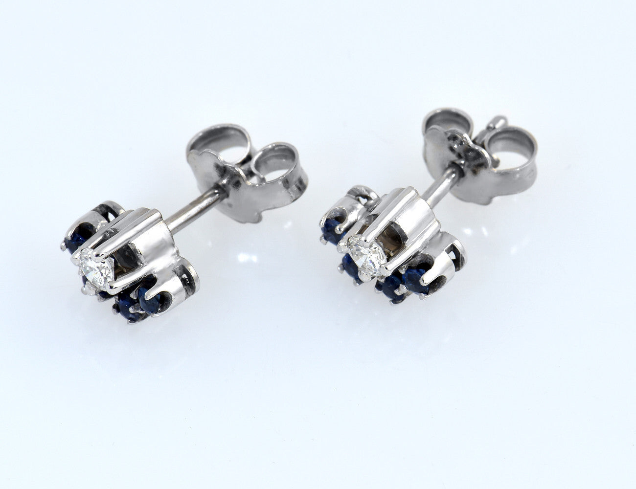 Ohrstecker Saphir Diamant 750/000 18 K Weißgold 2 Brillanten zus. 0,15 ct