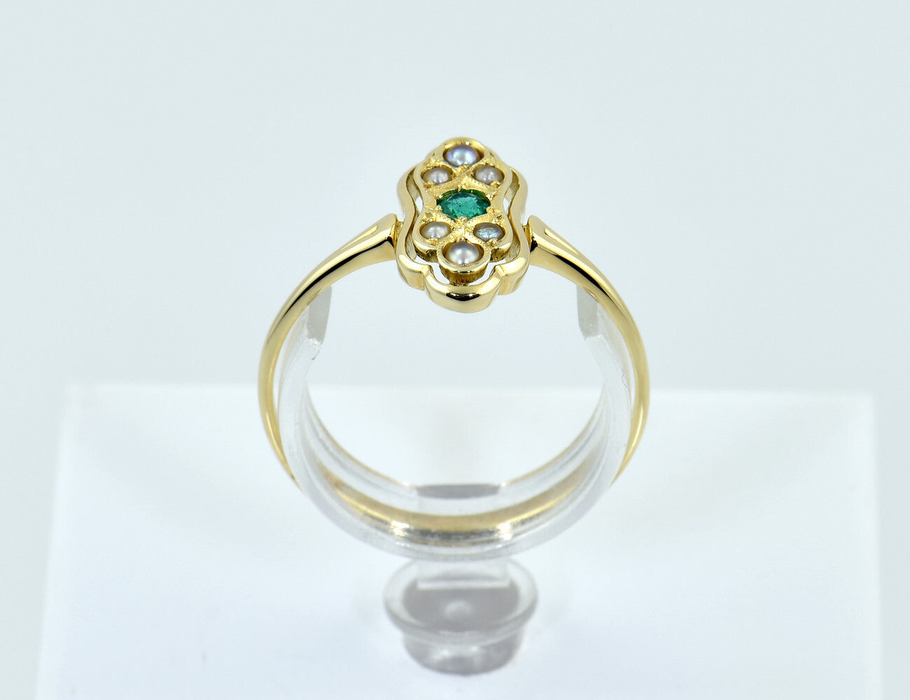 Ring Smaragd Flussperle 585/000 14 K Gelbgold