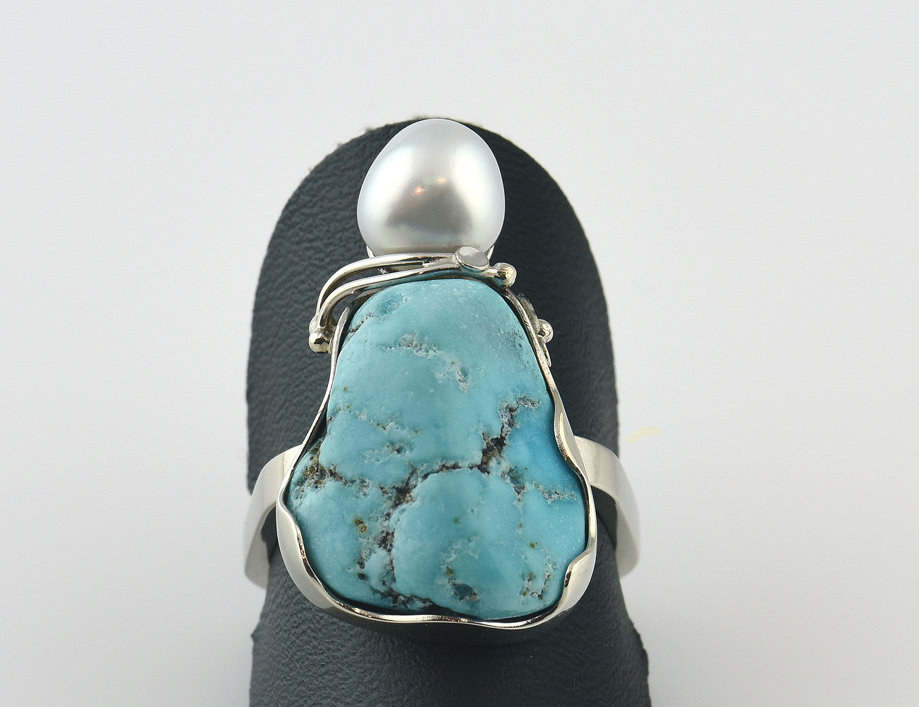 Ring Zuchtperle, Türkis 585 14 K Weißgold